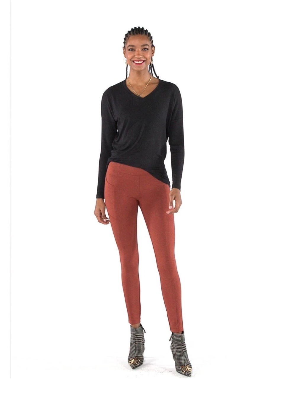 Cabi Rust Red High-Waist Lean Leggings Slimming Pants Pockets